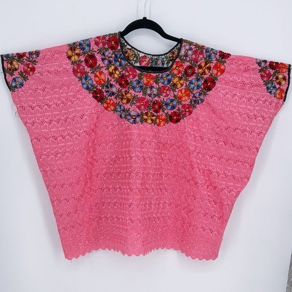 Tops - Guatemalan Huipil Blouse Cover Up, hand-embroidered